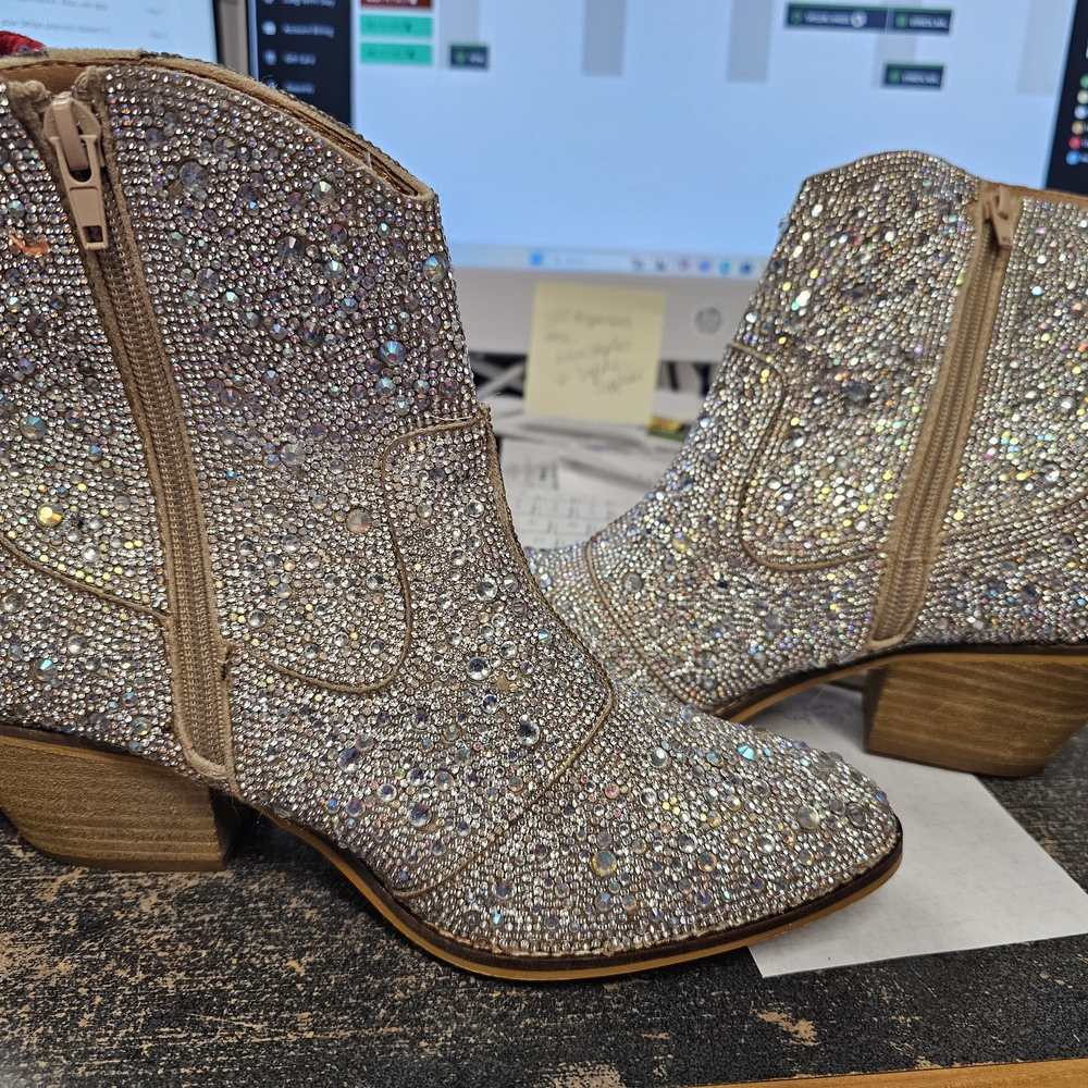 Corkys Tan and Silver Ankle Booties with Sparkly Finish